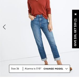 Madewell high rise slim boy jeans sz 26